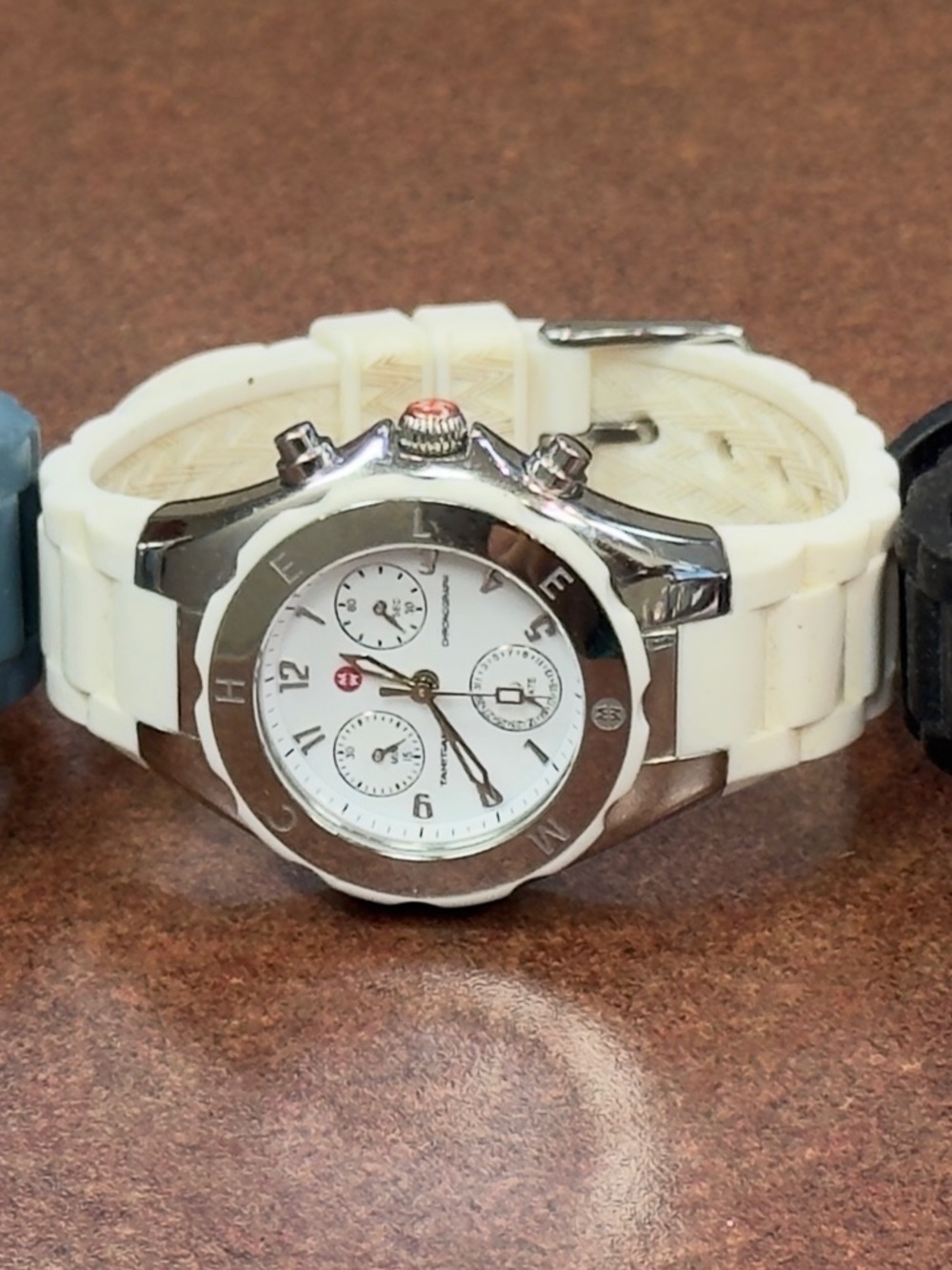 MICHELE Tahitian jellybean Silicone Strap Chronograph Watch - ivory/white/silver